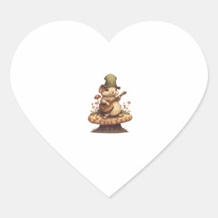 Sticker Cœur Lapin Jouant Banjo Sur Le Lapin De Champignons Cot