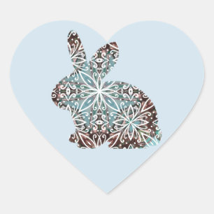 Sticker Cœur Lapin Mandala Chocolat et Bleus