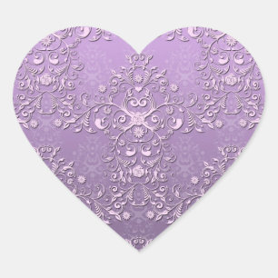Sticker Cœur Lavande Élégante et Damassé Deux Tons Violet