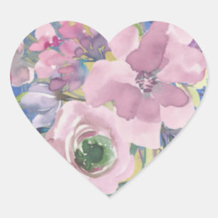 Sticker Cœur Lavender Blues Aquarelle Parties scintillant flora