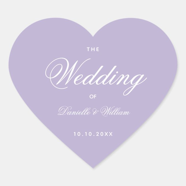 Sticker Cœur Lavender Mariage Simple Élégant Script violet (Devant)