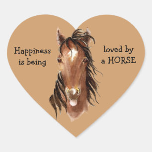 Sticker Cœur Le bonheur est aimé par un CHEVAL ! Humour