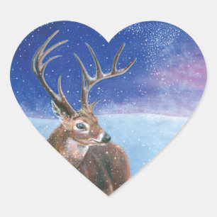 Sticker Cœur Le Cerf rouge Cervus elaphus et paysage hivernal