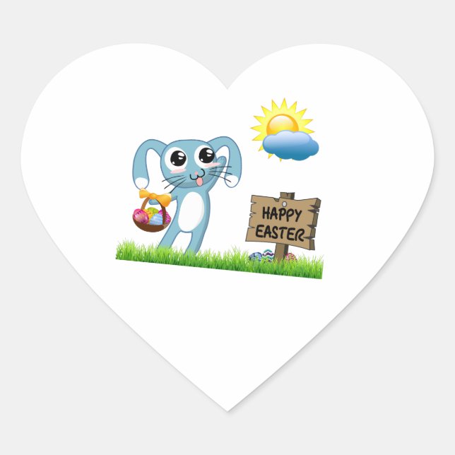 Sticker Cœur Le lapin de Pâques souhaite un Joyeux Pâques (Devant)