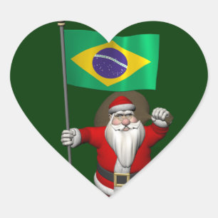 Sticker Cœur Le père noël avec le drapeau du Brésil