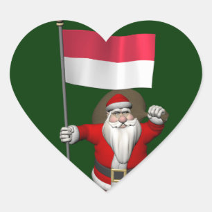 Sticker Cœur Le Père Noël Avec L'Ensigne D'Indonésie
