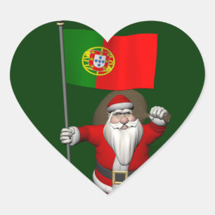 Sticker Cœur Le Père Noël Avec L'Ensigne Du Portugal