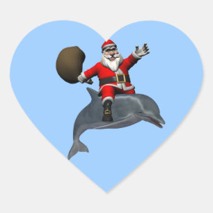 Sticker Cœur Le Père Noël En Train De Monter Sur Le Dauphin