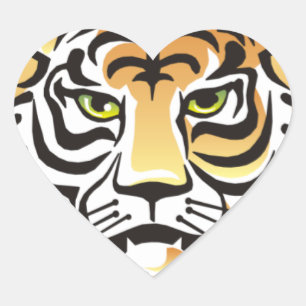 Sticker Cœur Le tigre observe l'autocollant de coeur