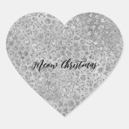 Sticker Cœur Leopard argenté gris Meow Kitty Cat