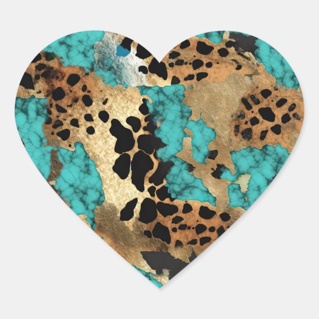 Sticker Cœur Leopard d'or turquoise (Devant)