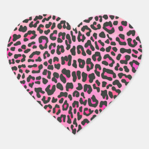 Sticker Cœur Léopard noir et rose chaud