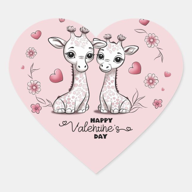 Sticker Cœur Les amateurs de Giraffe Cartoon Coeur Saint-Valent (Devant)