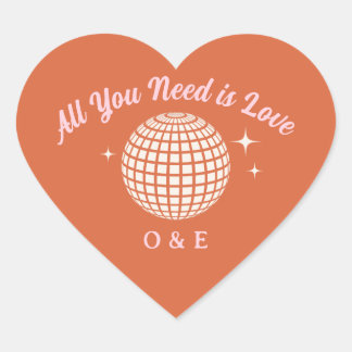 Sticker Cœur les années 70 Boules Disco Éclatées Initiales Mari