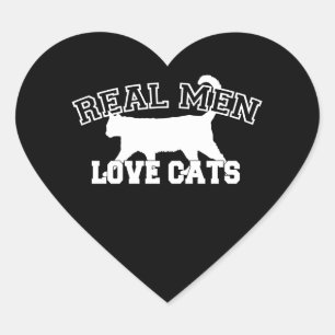 Sticker Cœur Les vrais hommes aiment les chats Silhouette blanc