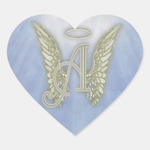 Sticker Cœur Lettre A Ange Monogramme