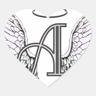 Sticker Cœur Lettre A Monogramme initial avec ailes angéliques 