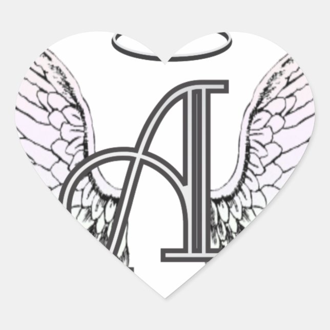 Sticker Cœur Lettre A Monogramme initial avec ailes angéliques  (Devant)