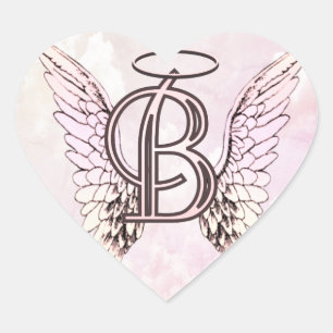 Sticker Cœur Lettre B Monogramme initial avec ailes angéliques 