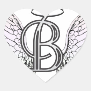 Sticker Cœur Lettre B Monogramme initial avec ailes angéliques 