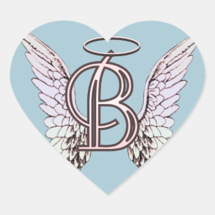 Sticker Cœur Lettre B Monogramme initial avec ailes angéliques 