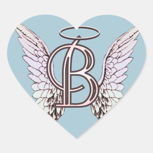 Sticker Cœur Lettre B Monogramme initial avec ailes angéliques  (Devant)