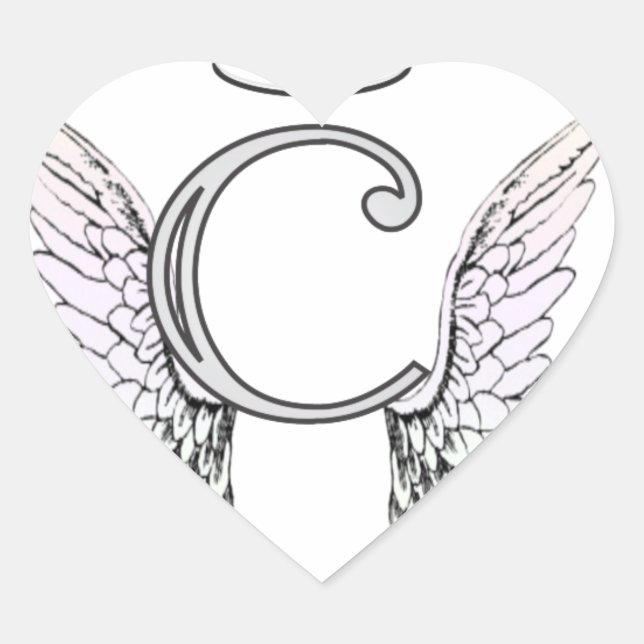 Sticker Cœur Lettre C Monogramme initial avec ailes angéliques  (Devant)