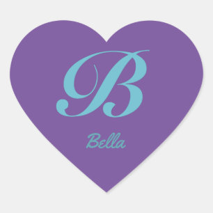Sticker Cœur Lettre cursive B bleu violet calligraphie Monogram