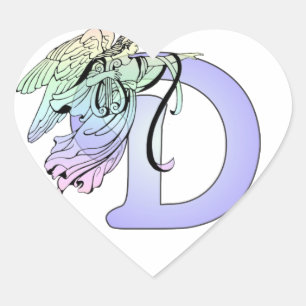Sticker Cœur Lettre D Monogramme Ange initial ailes Halo
