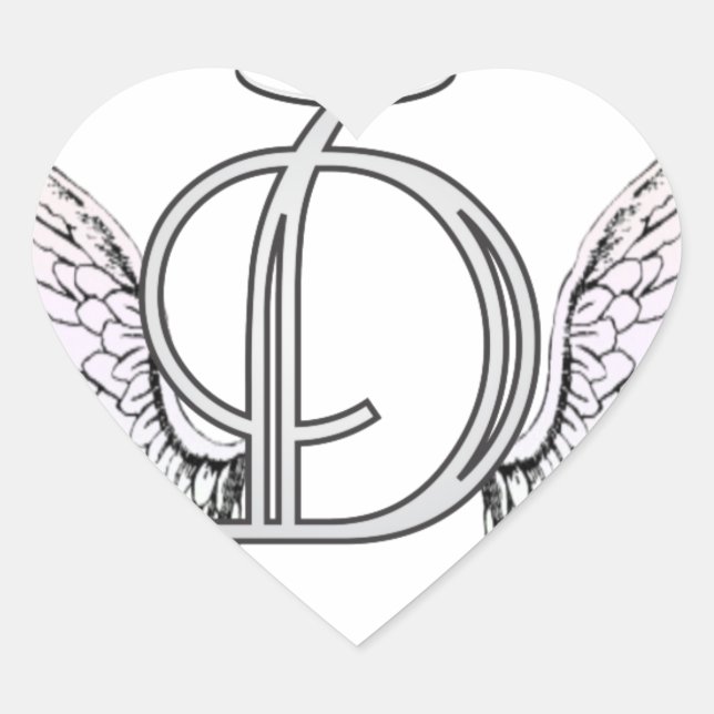 Sticker Cœur Lettre D Monogramme initial avec ailes angéliques  (Devant)
