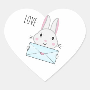 Sticker Cœur Lettre d'amour mignonne et belle lapin tenant