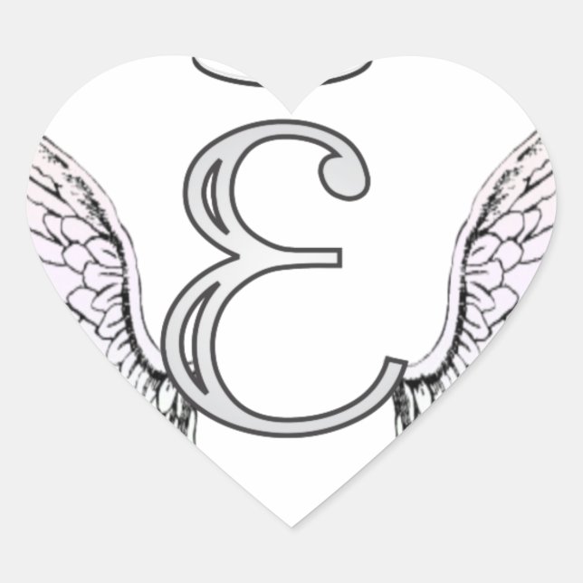 Sticker Cœur Lettre E Monogramme initial avec ailes angéliques  (Devant)