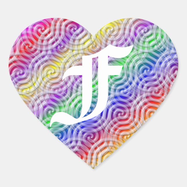 Sticker Cœur LETTRE F Stick Rainbow Design (Devant)
