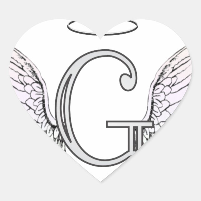 Sticker Cœur Lettre G Monogramme initial avec ailes angéliques  (Devant)