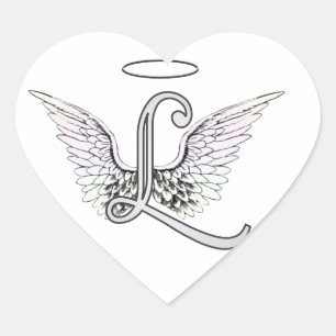 Sticker Cœur Lettre L Monogramme initial avec ailes angéliques