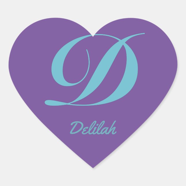 Sticker Cœur Lettre Monogramme Initial D Purple Blue calligraph (Devant)