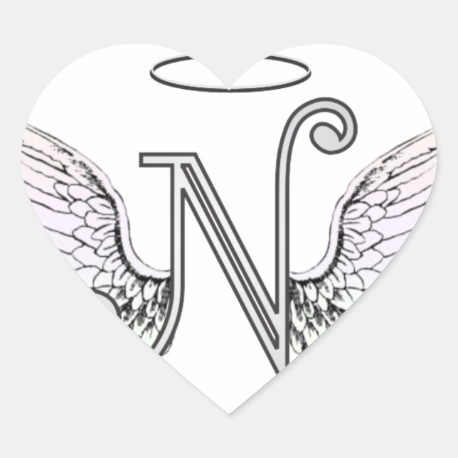 Sticker Cœur Lettre N Monogramme initial avec ailes angéliques  (Devant)