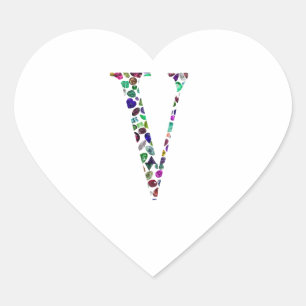 Sticker Cœur Lettre V Monogramme