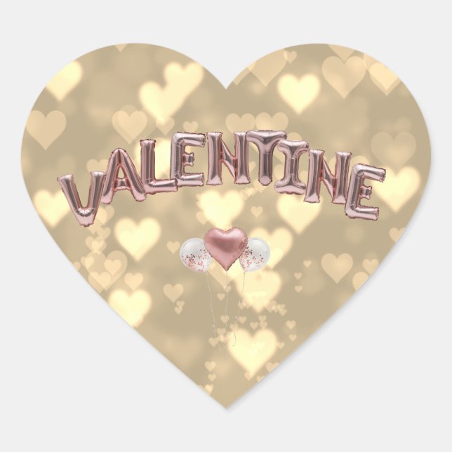 Sticker Cœur LETTRE Valentine Ballons Bokeh Coeurs (Devant)