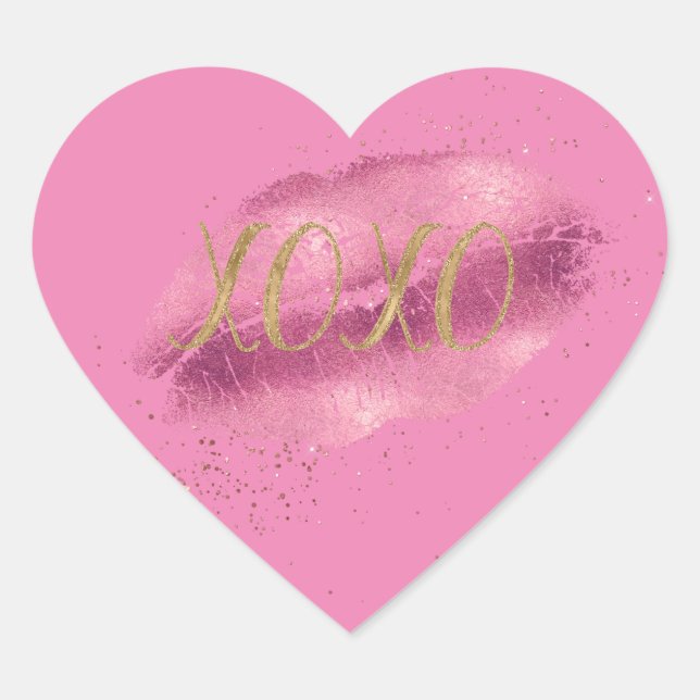 Sticker Cœur Lèvres roses Gold XOXO (Devant)
