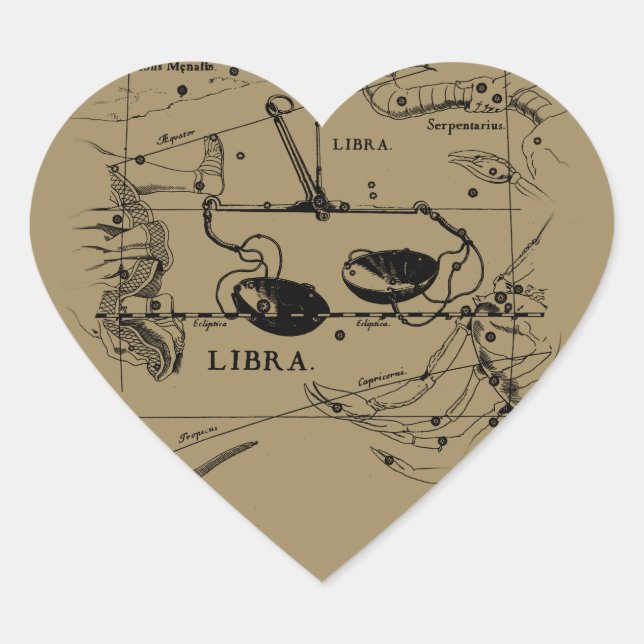 Sticker Cœur Libra Constellation Map Hevelius vers 1690 (Devant)