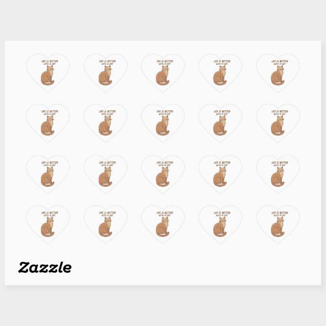 Sticker Cœur Life Is Better With a Cat – Cute Cat Lover Design (Feuille)