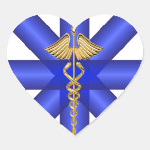 Sticker Cœur Lignes bleues/symbole caducée EMT d'or