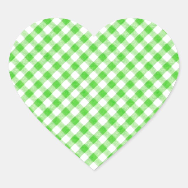 Sticker Cœur Lime Green En vichy À damiers Patern (Devant)