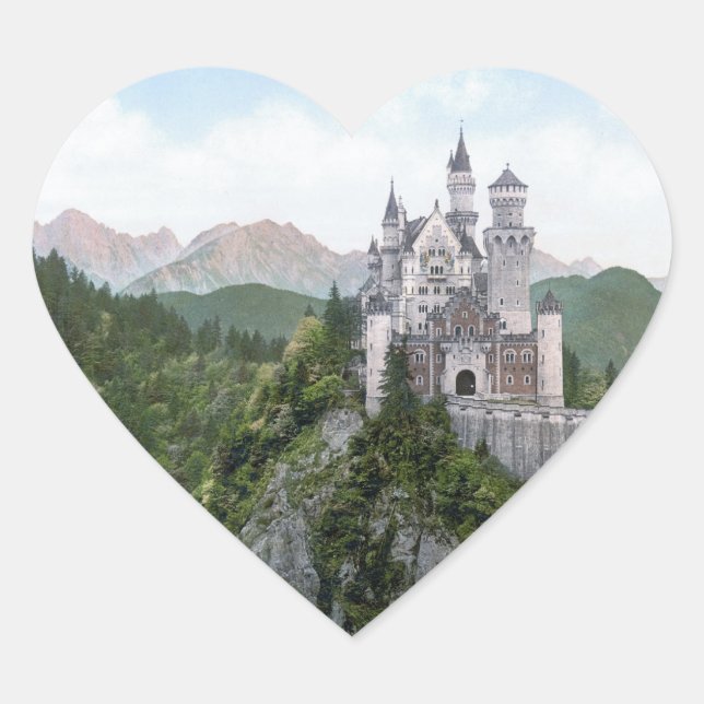 Sticker Cœur Lithographie du château de Neuschwanstein (Devant)