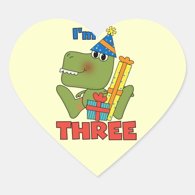 Sticker Cœur Little Dino 3ème Anniversaire Tshirts et cadeaux (Devant)