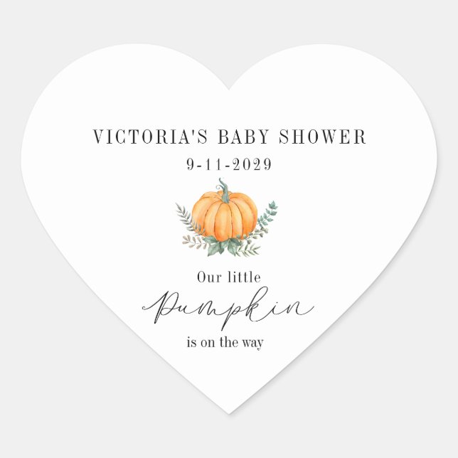 Sticker Cœur Little Pumpkin is on the way Baby Shower (Devant)
