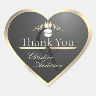 Sticker Cœur Logo et monogramme de remerciement à bordure dorée