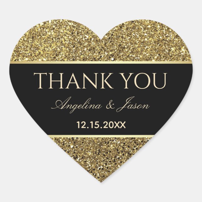 Sticker Cœur L'or et le Merci Mariage noir favorisent (Devant)