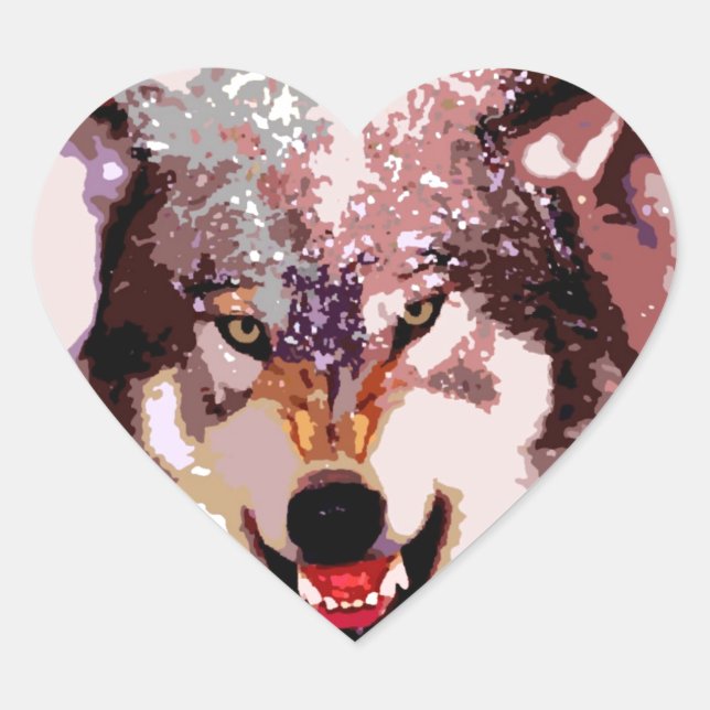 Sticker Cœur Loup en neige (Devant)